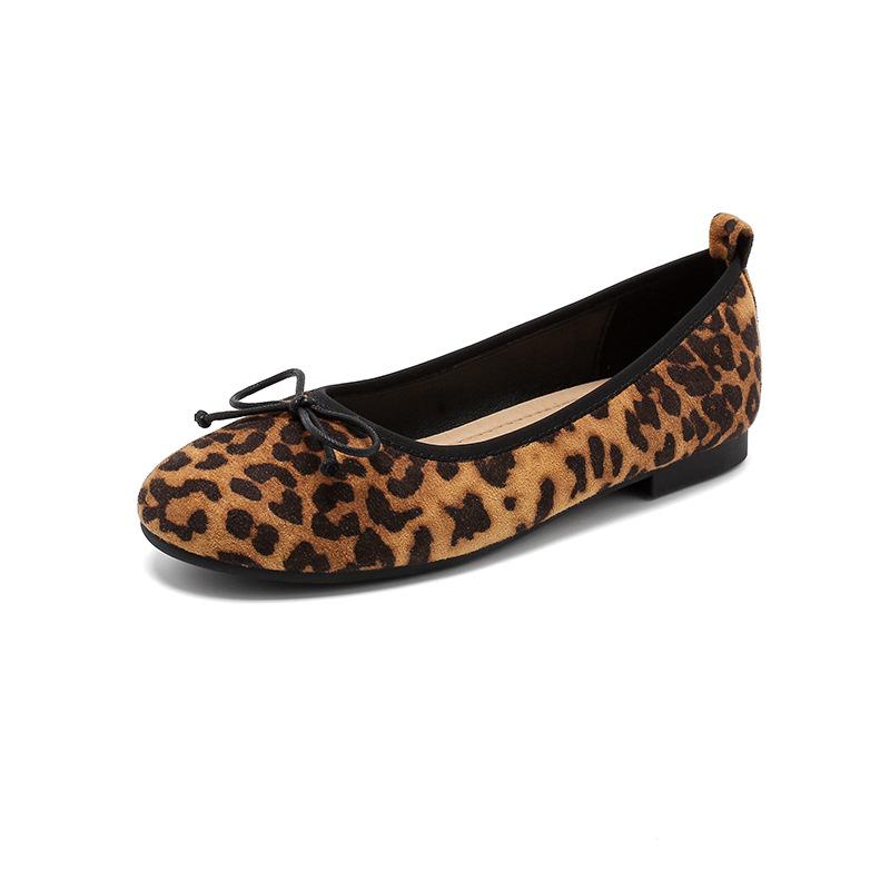 Fashion Round Toe Bowtie Flats Women Leopard Mocasines Flat Heel Ballerina Shoes Sexy Leopard Loafers Zapatos Mujer Cómodos Plus Size 43