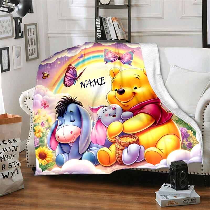 Customiz Name Personality Winnie the Pooh Blanket Soft &Warm Sofa Office Bed Travel Lunch Break Blanket, Gift Suitable All Seasons