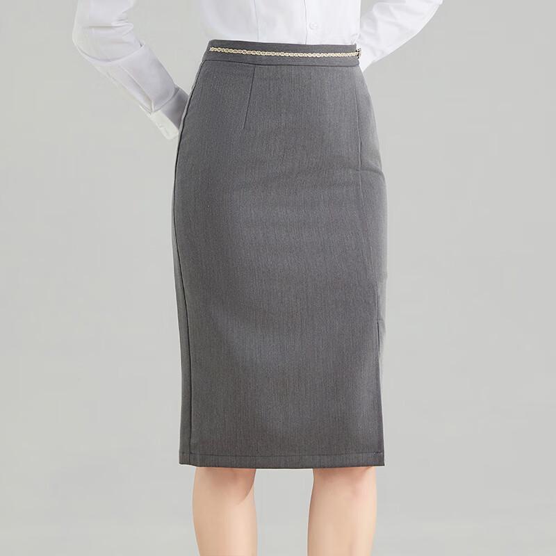 Teluoman Women's Professional Gray Midi Pencil Skirt