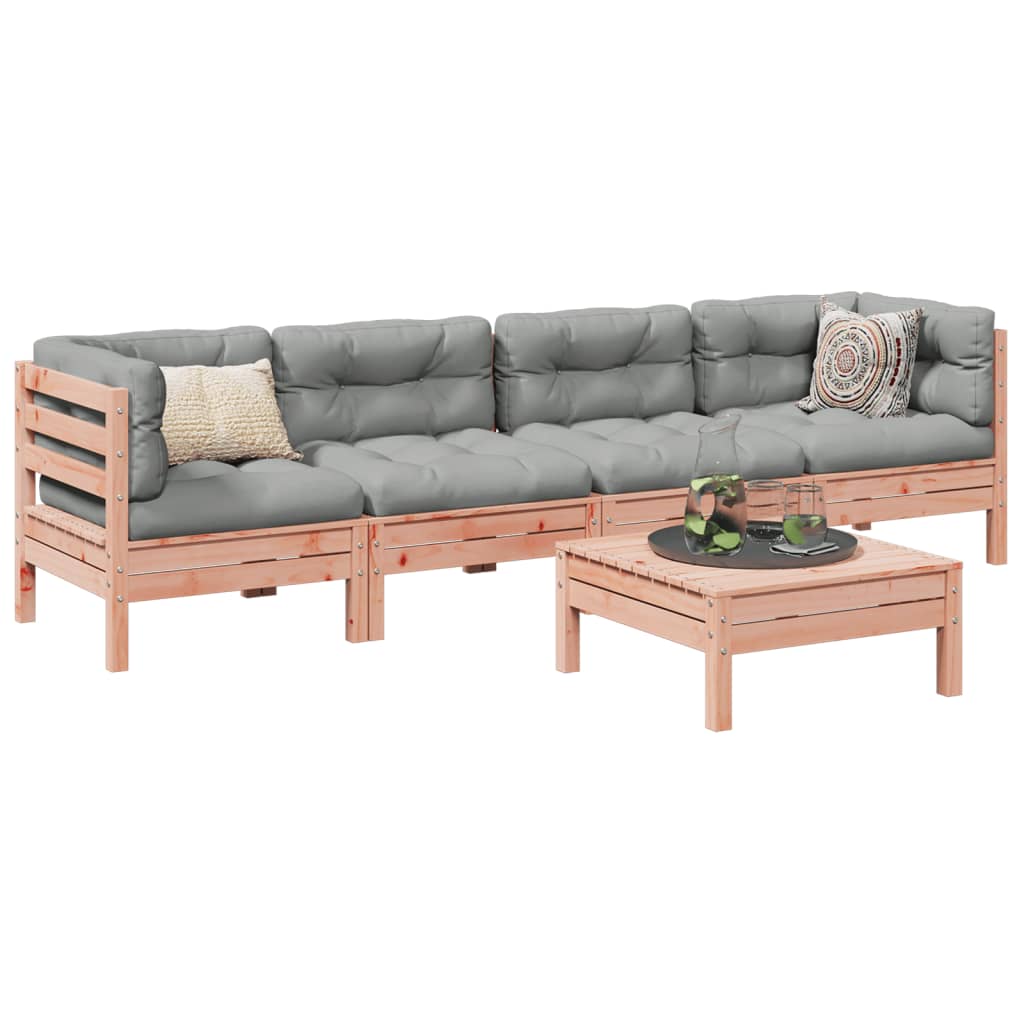 5 Piece Garden Sofa Set with Cushions Solid Douglas Fir Wood