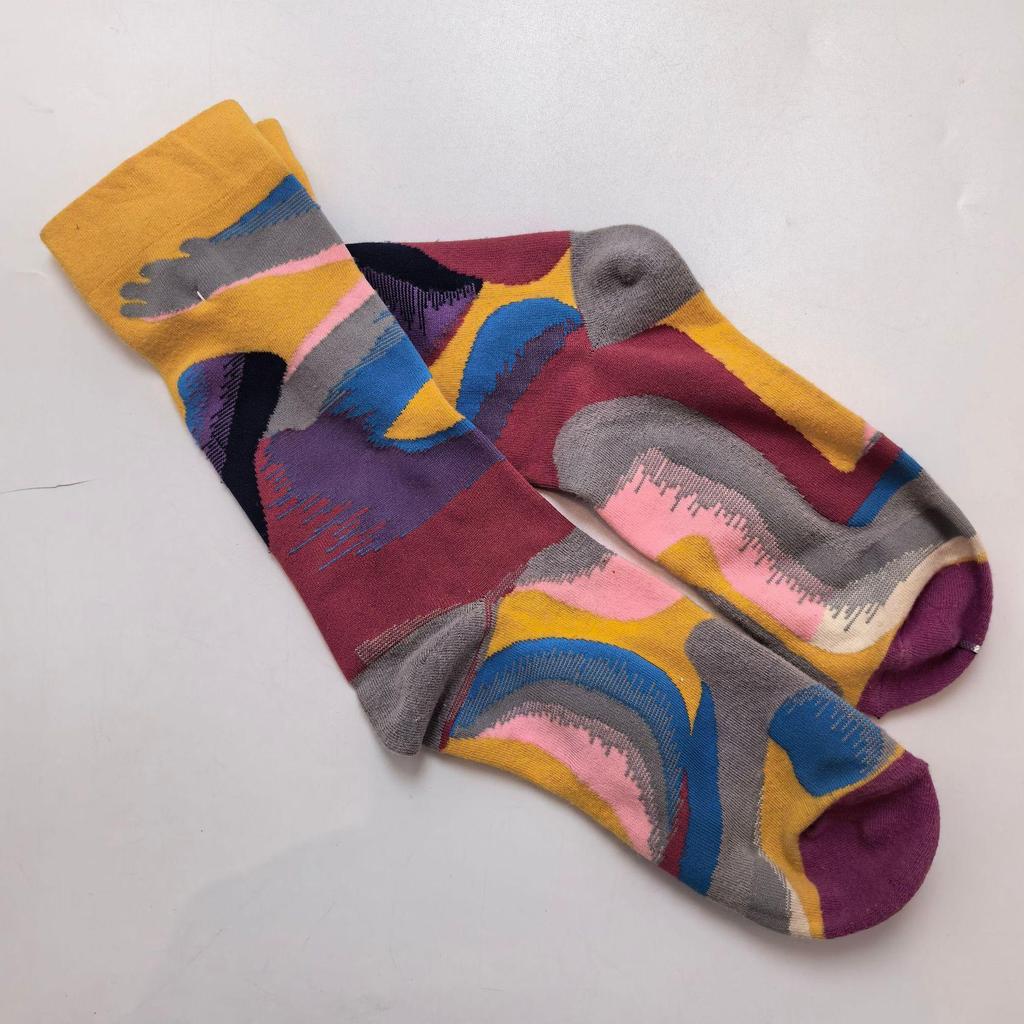 French Artistic Oil Painting Series: Colorful Trendy Mid-Calf Cotton Socks for Women