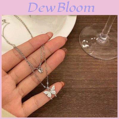 Double Layer Butterfly Necklace Sparkling 2022 Spring/summer New Trendy Neck Chain For Women Ins Korean Versatile Collarbone Chain