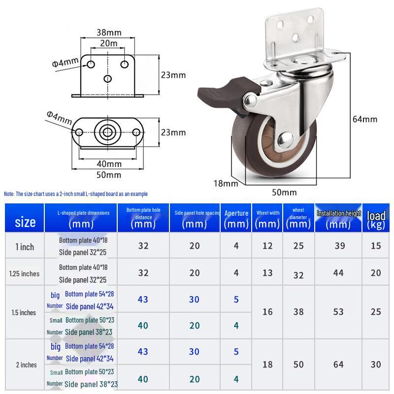 JNL L-Shape Swivel Caster Wheels for Furniture