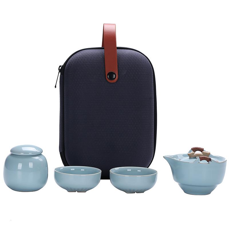 Ruyao Ge Kiln Portable Travel Tea Set Kuaike Cup One Pot Two Cups Brewing Teapot Tea Can Customization
