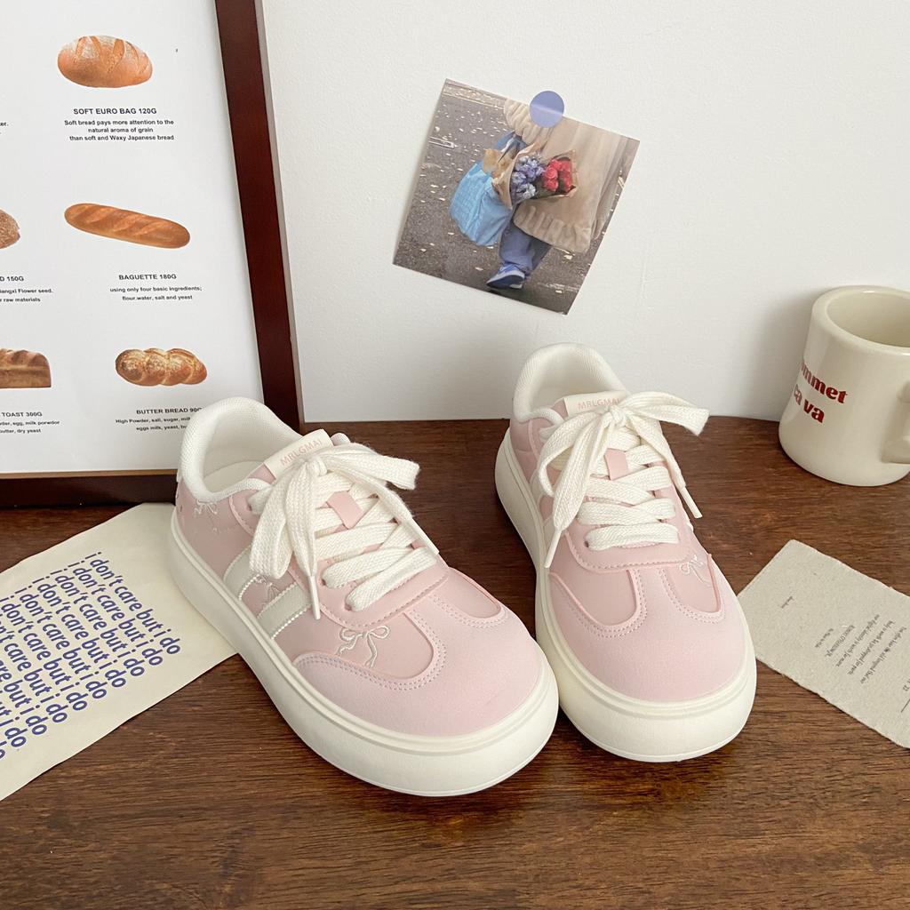 Pink thick baseplate shoes ugly cute 22 autumn new chic niche design bread shoes Forrest Gump