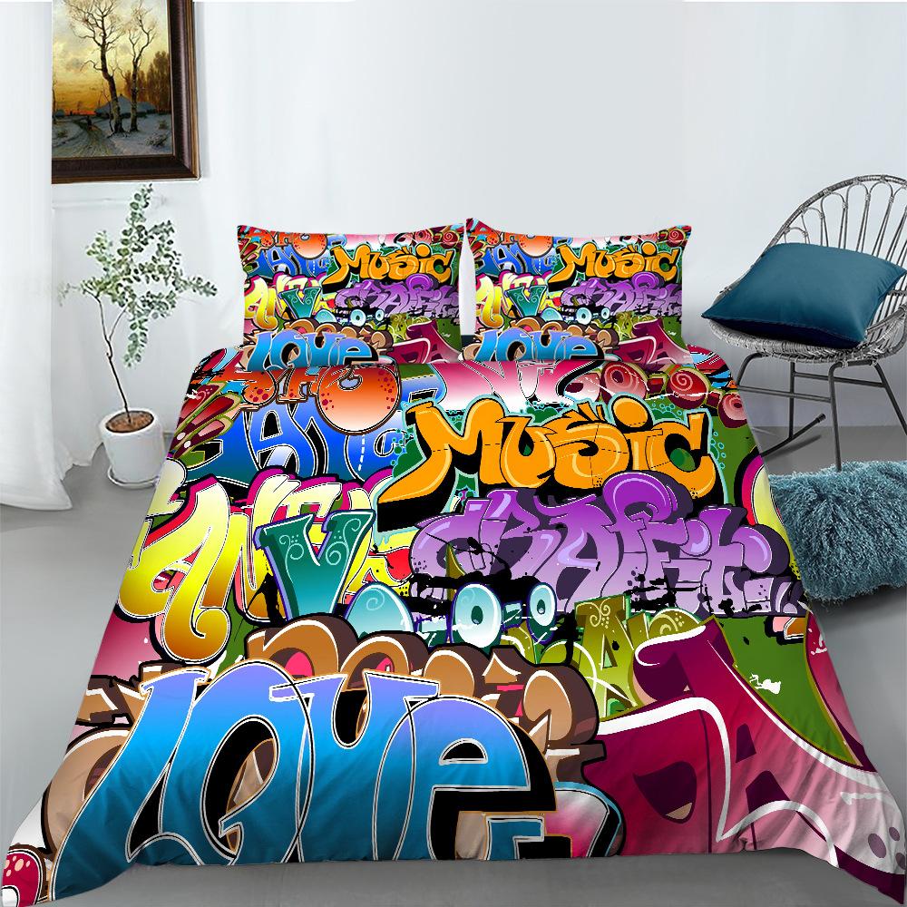 Quilt Cover Pillowcase Two or Three-piece Set Hip-hop Series 3D Digital Printing Polyester