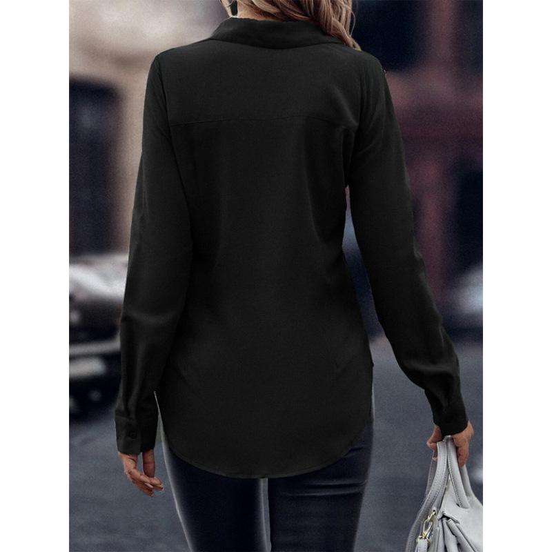 Women's Commuting Style Slim Fit Cardiga Button Double Door Tube Satin Lapel Long Sleeved Blouses & Shirts