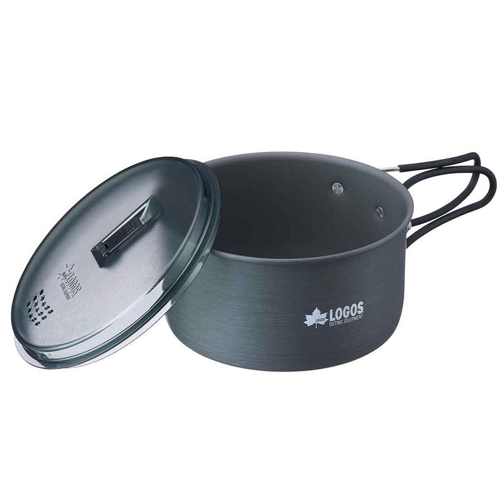 LOGOS LOGOS Drainer Cookware Set 81210211 Gray [Pot] (Approx.) Diameter 16.5cm X Height 8.2cm / Total Length 25cm Camping Hard Anodized