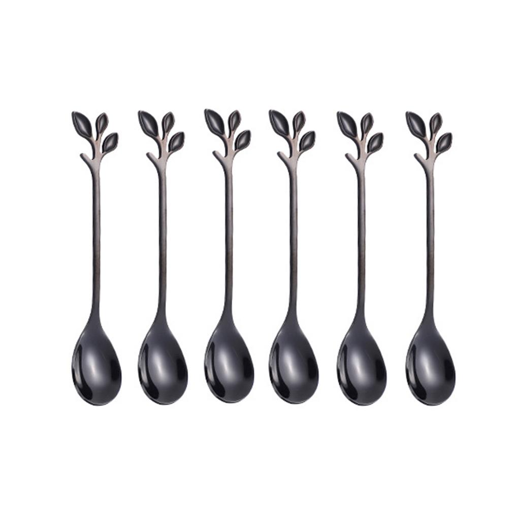 6pcs Leaves scoop ice cream dessert spoon creative contracted stainless steel
