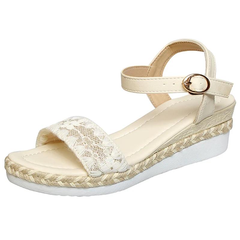 Fashion Ankle Buckle Platform Sandals Women Summer 2025 Fashion Pearl Wedges Sandalias Mujer Plus Size 42 Casual Med Heel Beach Sandals