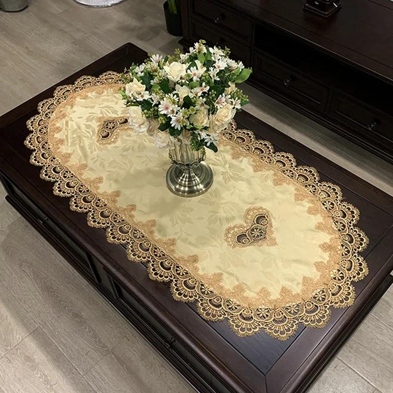 Oval Tablecloth Modern Dining Table Cover European Embroidered Tea Table Cloth Lace TV Cabinet Covers for Home Hotel Decor