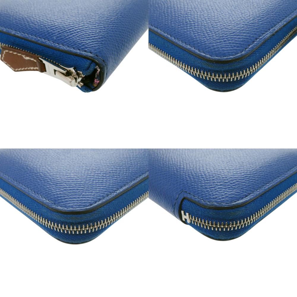 Used AUTHENTIC HERMES Azap Silk in Compact coin purse Blue france Epsom/silk