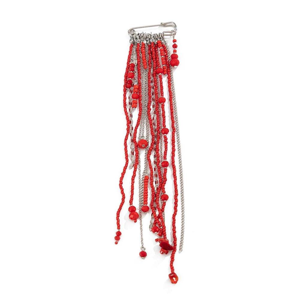 SHIXIN New Fashion Red Black Crystal Bead Chain Brooches for Women Long Tassel Pendant Brooch Pin New Year Jewelry Accessories