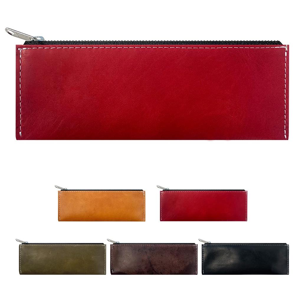 Genuine Leather Pencil Pencil Pencil Stationery Vegetable Tanned Horsehide Classic Wine for Men and Women Case, Slim, Compact, Case, Holder, Simple,
