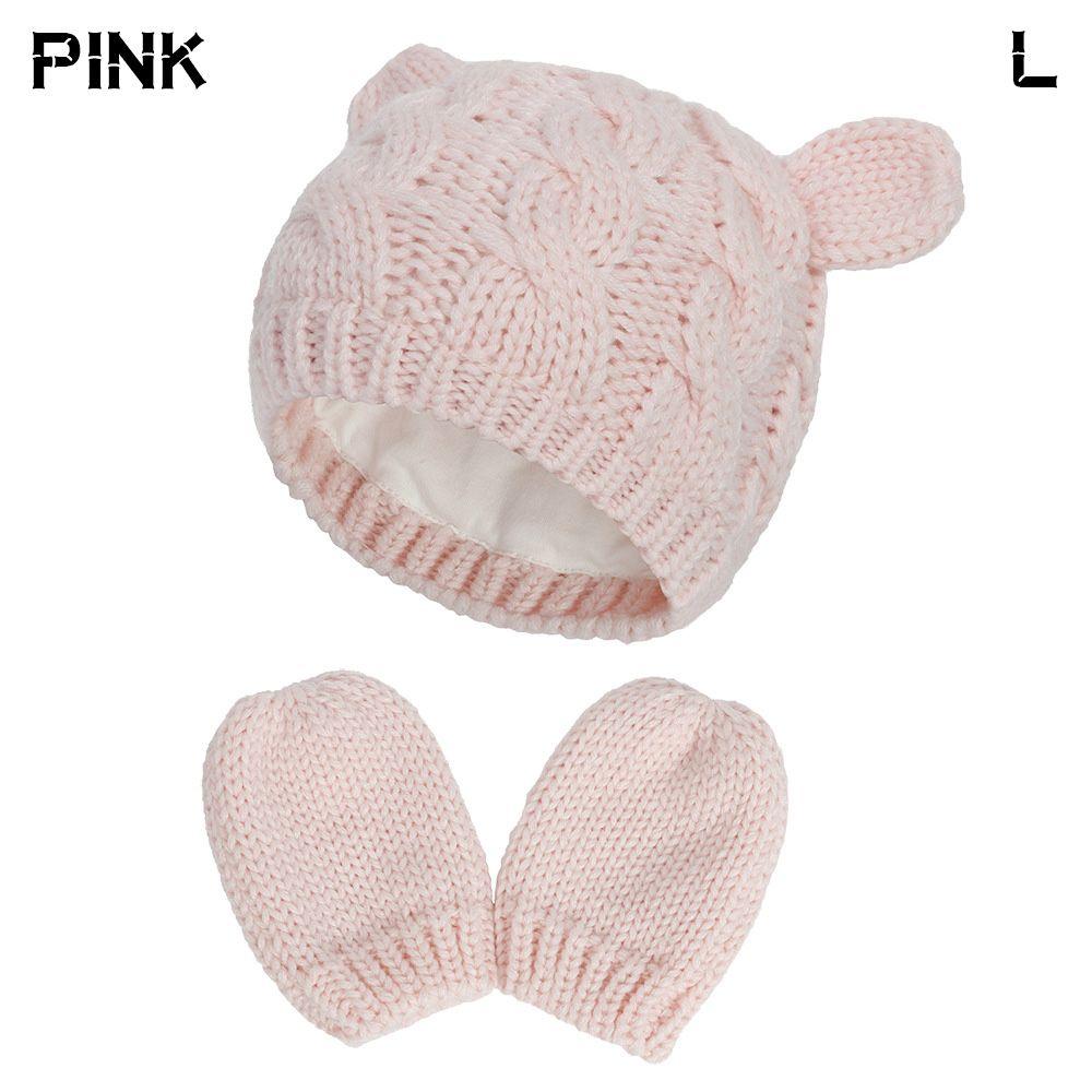 Windproof Fleece Lining Warm Baby Winter Beanie Hat Gloves Set Newborn Knitted Hats Children Cap