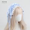 Hand Embroidered Flower Ball Lolita Headdress Original Handmade Lolita Blue White Lace Bow Hair Accessories Headband Top Hat