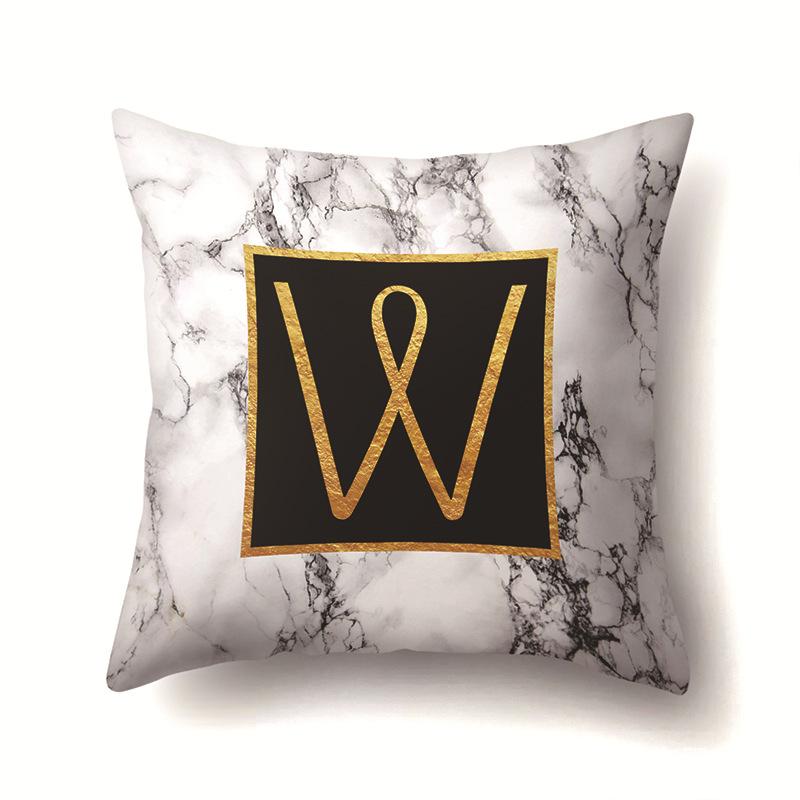 Polyester Pillowcase Home Printed Marble Black Gold Pillowcase 26 English Letter Cushion Cover