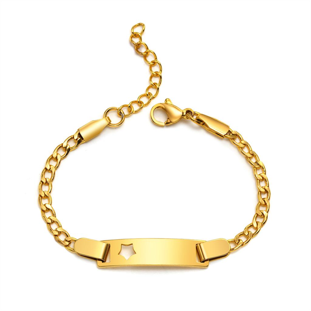 Free Engraving Custom Name ID Bracelet, Stainless Steel Charm Cuban Link Chain Bracelet For Gilrs Boys