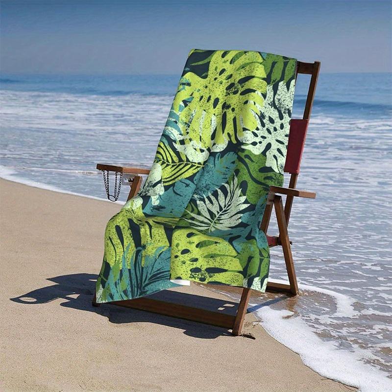 Beach Towel Tropical Leaves Pattern Sun Protection Windproof Suitable for Swimming Pool Camping Travel Blanket