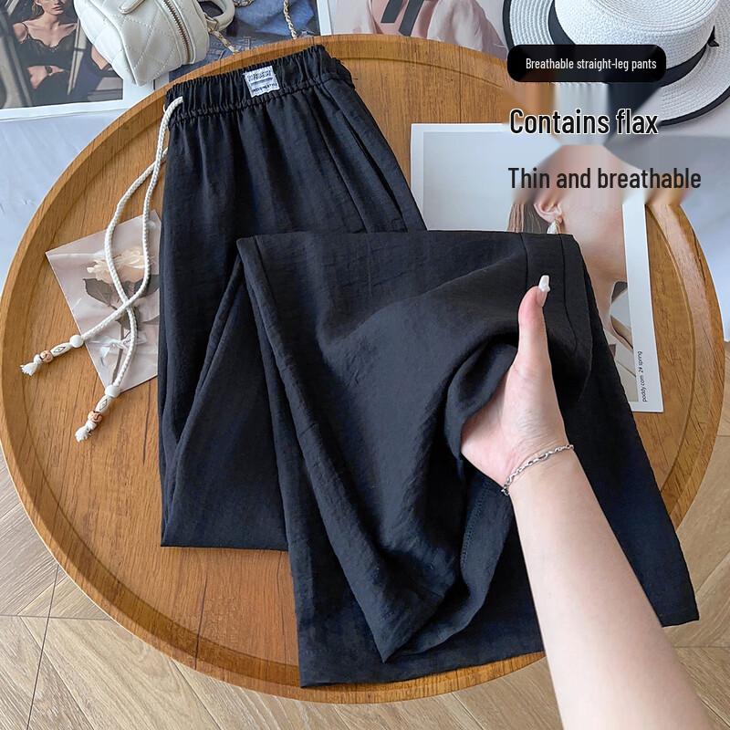 

TonLion Women s High-Waist Linen Blend Straight-Leg Pants M