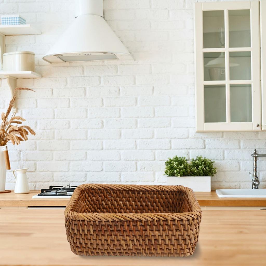 Rattan Hand Woven Square Storage Basket for Fruits and Office Supplies