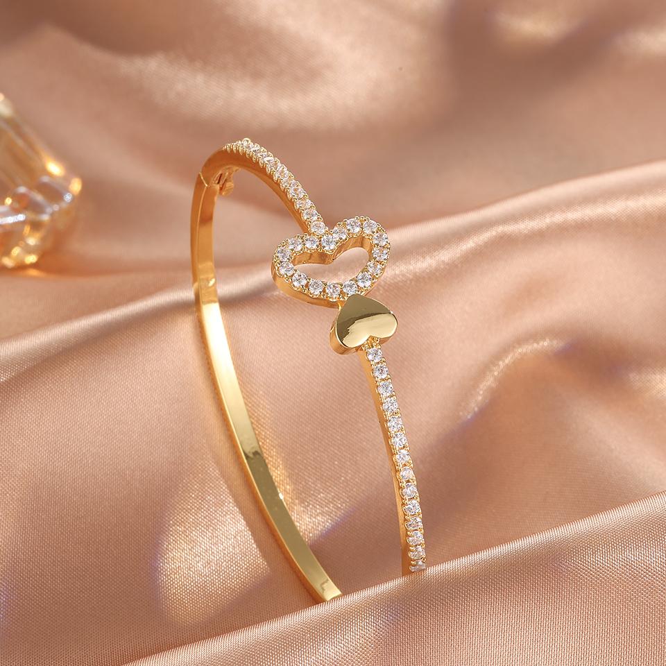 

ZAKOL Блестящий полый браслет-манжета в форме сердца с микро-инкрустацией цирконами для женщин и мужчин, парный браслет, подарок на День святого Валентина, циркон
