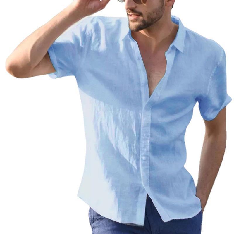 European & American Men's Summer 2025 Solid Color Short-Sleeve Lapel Cardigan Casual Thin Shirt