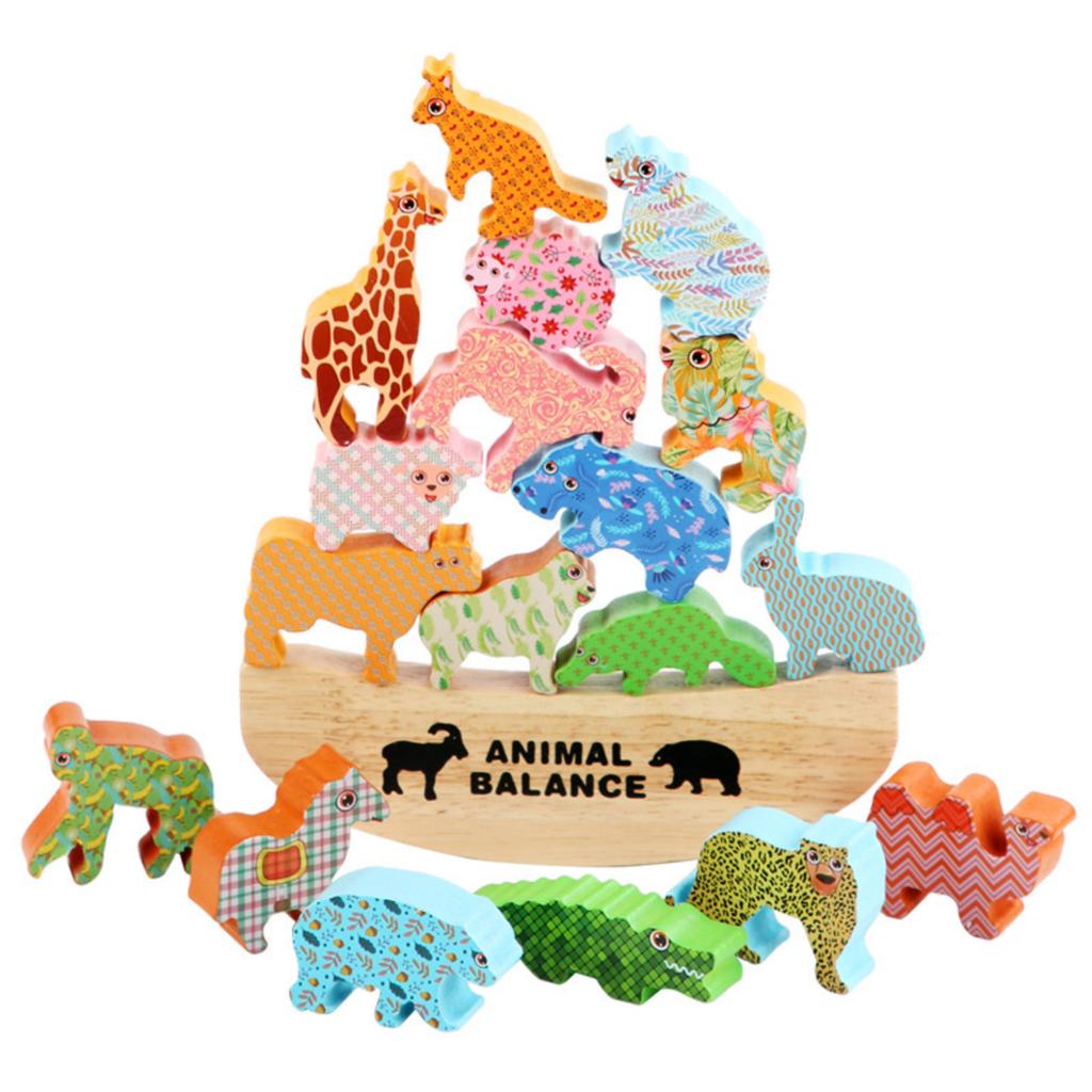 Animal Themed Balancing Building Block, Shape Matching Construction, Interactive Wooden Toy For Parents And Children.