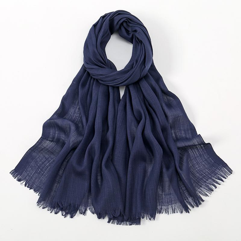 Eșarfe Hijab Simple din Bumbac și Bambus Femei Culoare Solidă Turban Șifonat Margine Îndepărtată Bumbac Moale Hijab Șal Calitate Premium