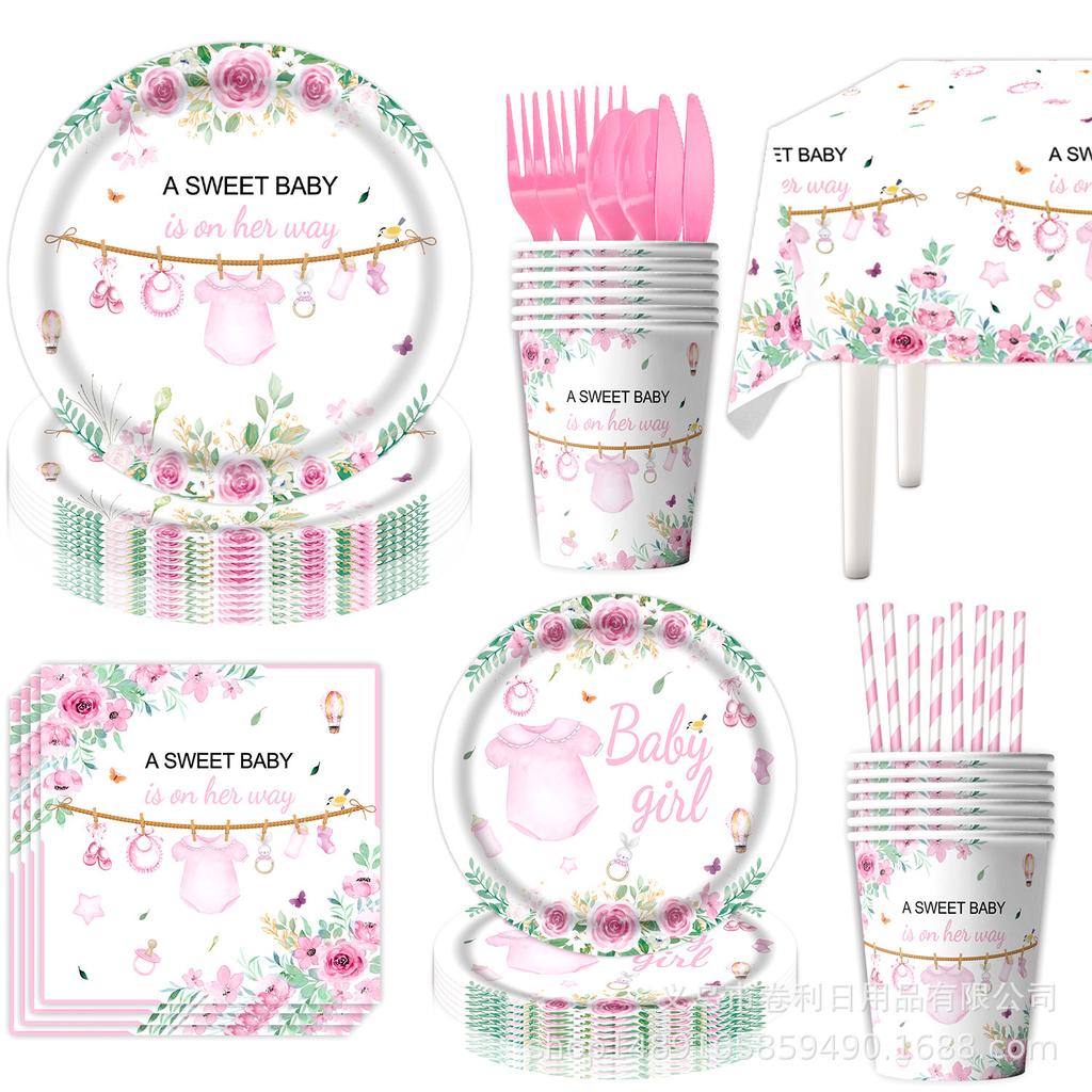 Rosa Taufe Themenparty Zubehör Babyparty Dekoration Party Geschirr Banner Tissue Arrangement Zubehör