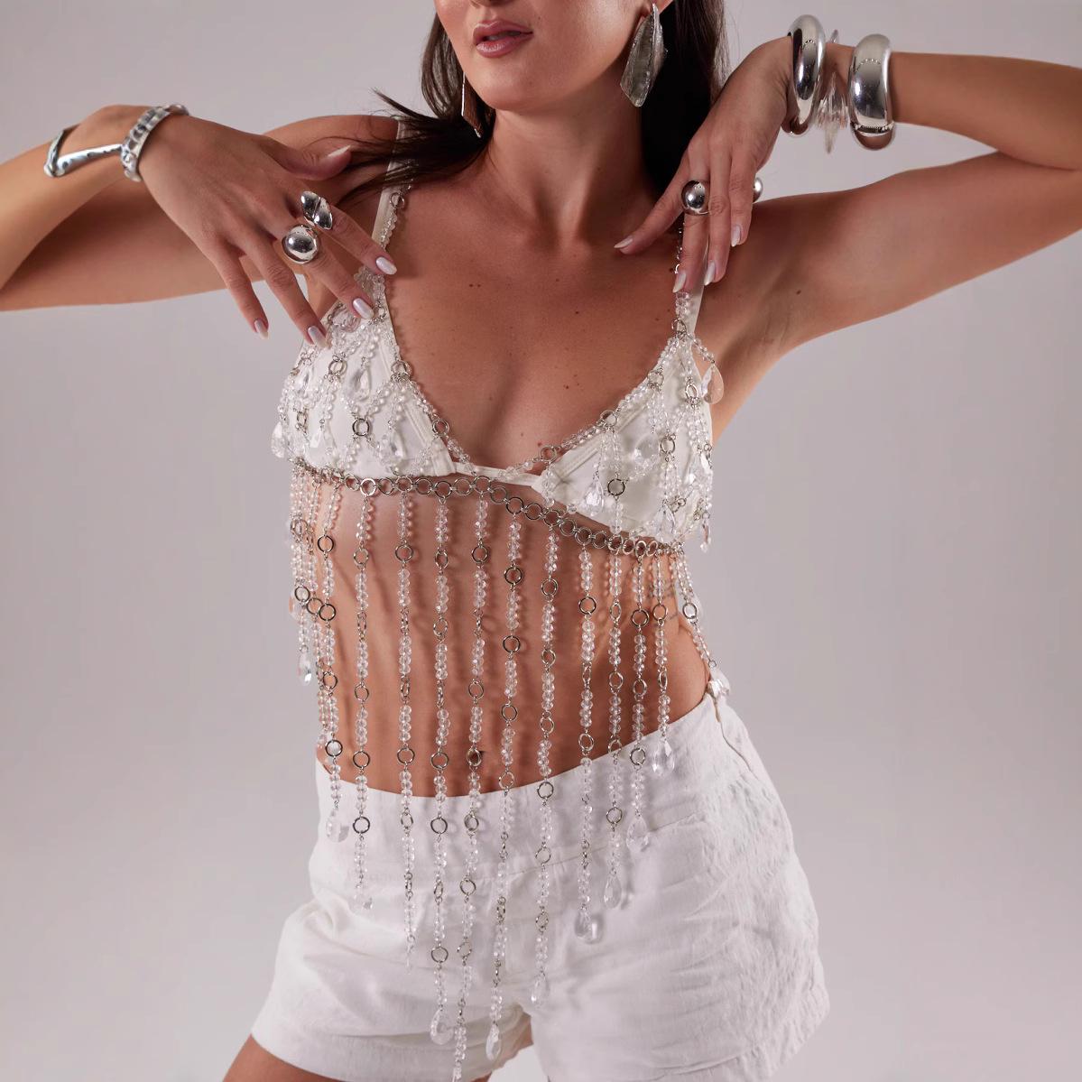 

Топ-бра с цепочкой и кисточками из бусин Q5058Y One size