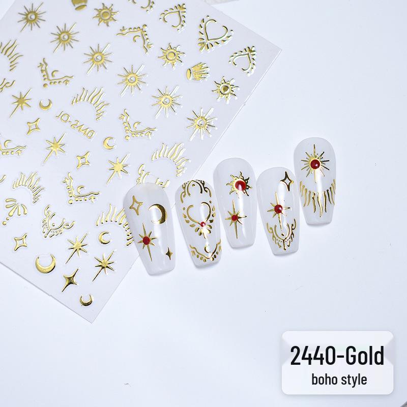 Ins-Style Laser Gold & Silver Star & Moon Nail Stickers with Adhesive Back