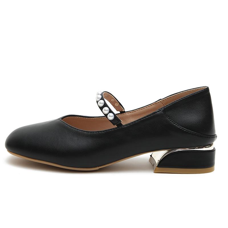 Mary Jane Shoes Women's 2025 Summer Single Shoes French Gentle Flat Sole Medium High Heel Thin Small Leather Shoes Gentle Wind