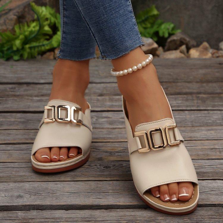 

New Large-sized Casual Fish-mouth Slippers with Wedge Heels Thick-soled Women s Shoes 43 бежевий