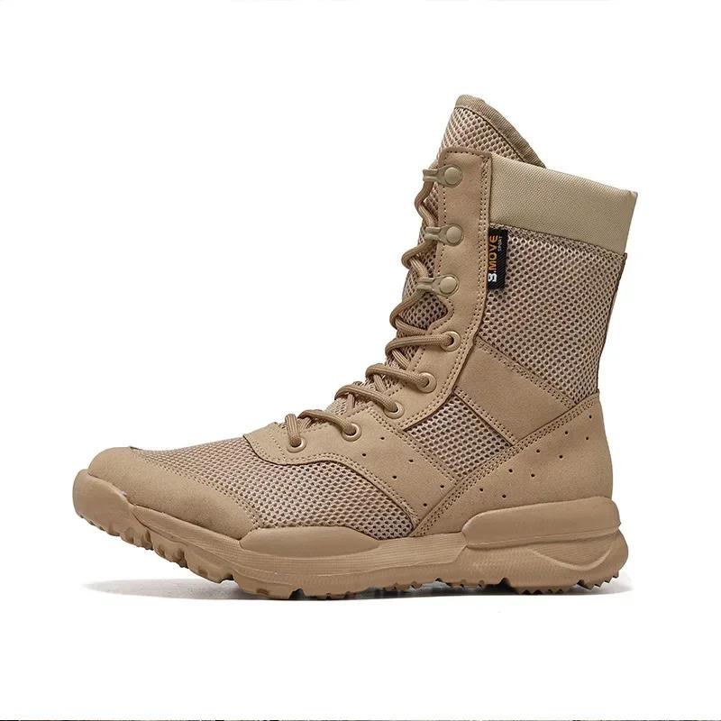 2026 Mens High Top Outdoor Climbing Mountaineering Shoes Breathable Desert Hiking Boots Lightweight Boots Mesh Army Shoes 35-48
