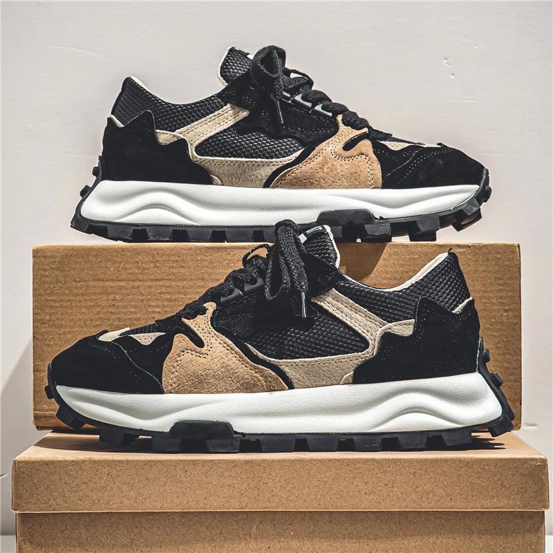 Fashion Chunky Sneaker Men Designer Retro Running Shoes Fashion Casual Microfiber Leather Breathable Height Increased Platform Shoes