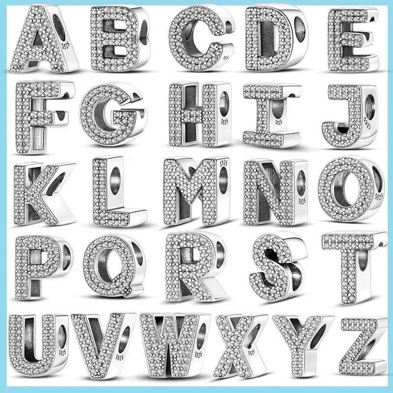 925 Silver 26 A-Z Letter Alphabet Parts English Word Beads Pendent Charms Metal Steel Golden DIY Bracelet Necklace Jewelry Gift