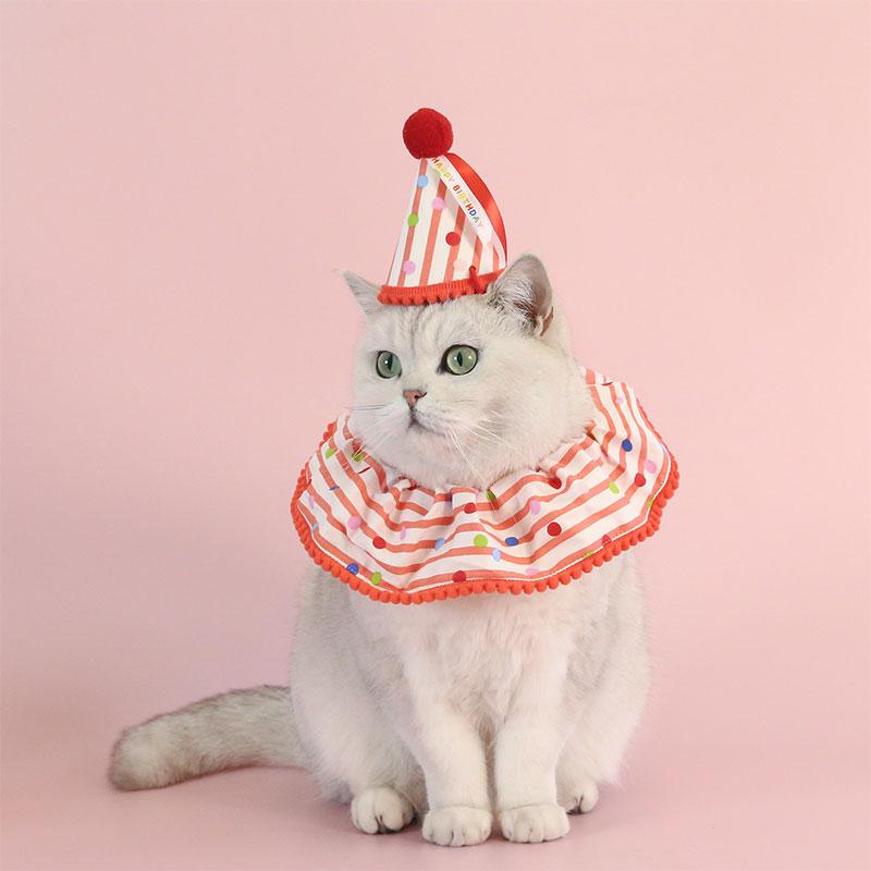 Conjunto de Bufanda y Sombrero de Cumpleaños para Mascotas Bufanda a Cuadros y Sombrero con Volantes Accesorios Temáticos para Fotografía para Gatos y Perros Adorable Set de Babero y Bufanda