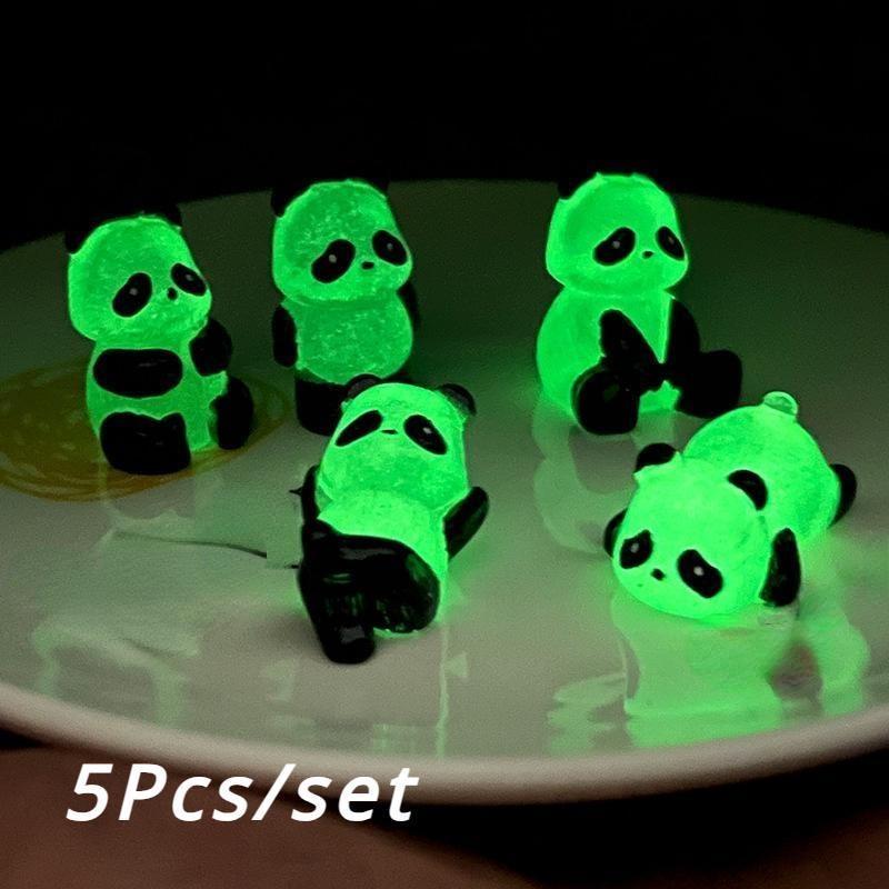 Glowing Panda Mini Figurines Miniature Panda Micro Landscape Ornament Glowing In Dark Miniature Flower Potted Decor(5pcs/set )