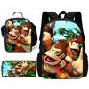 Child School Cartoon Donkeyeds Kongs Bananzaeds Backpack with Lunch Bags ,Pencil Bags ,School Bags for Boys Girls Best Gift