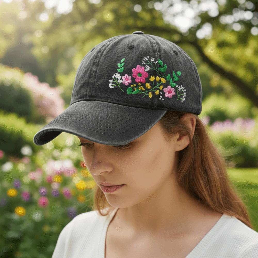 Fashion Flower Embroidery Baseball Cap Washed Cotton Adjustable Floral Cap Sunscreen Hats For Man Women