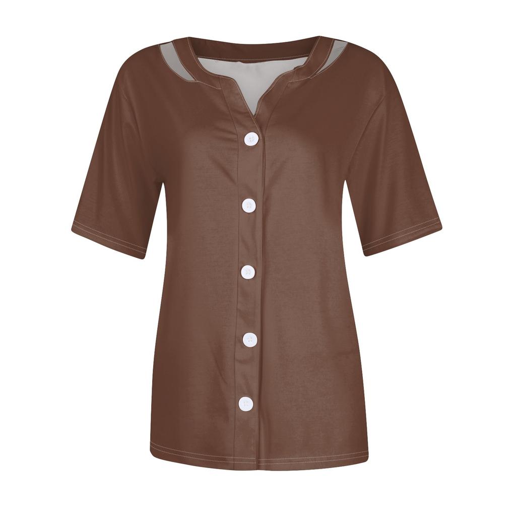 Women's T Shirt Tee Print Short Sleeve V-Neck Button Up Cardigan T-shirt Top