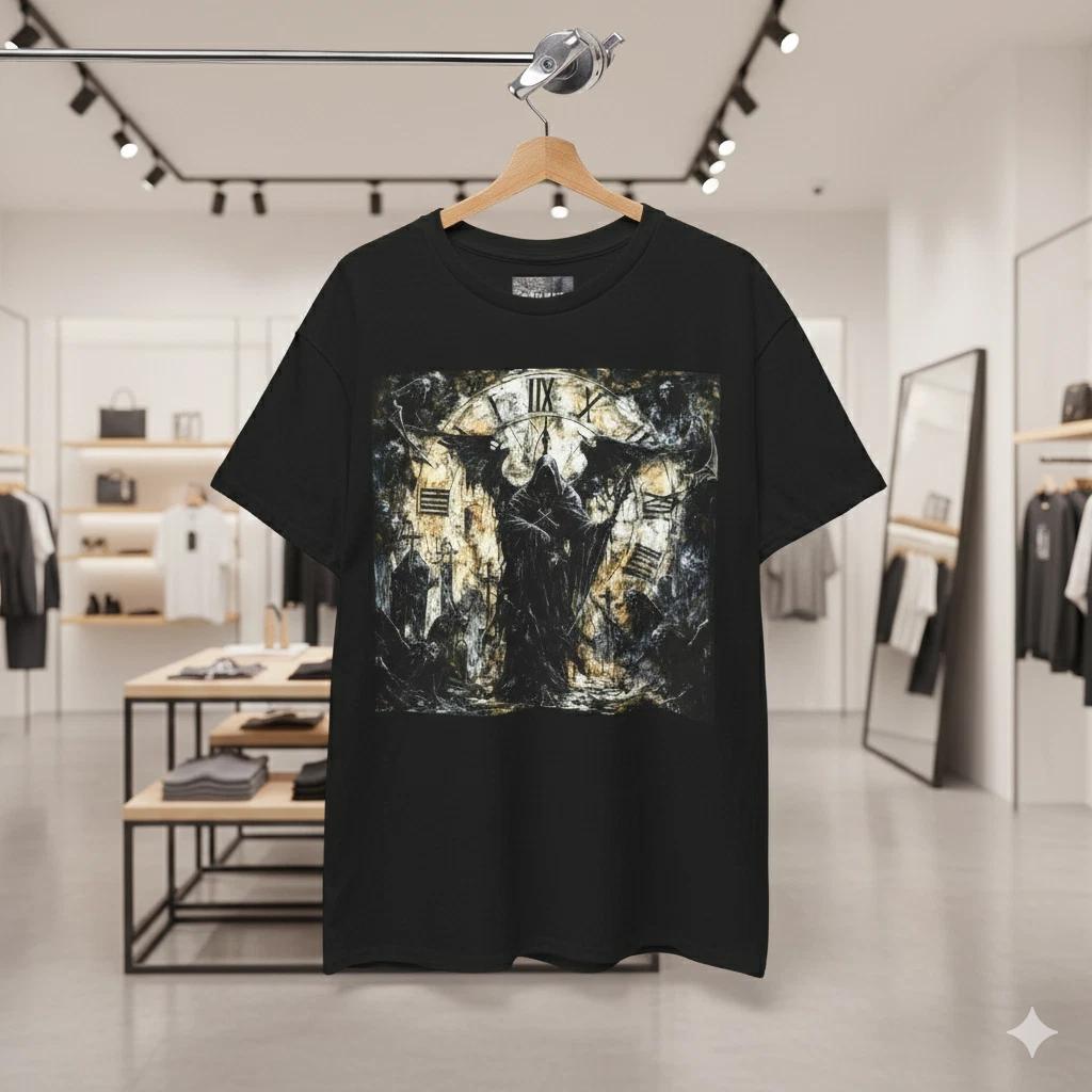 Grim Reaper Clock Gothic Art T-Shirt Dark Fantasy Horror Black Tee - S197 L