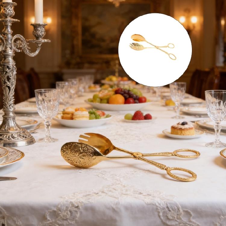 Pinze da Servizio per Cucina Buffet Festa Catering Alluminio Incisione Cibo Torta Pane Cucina Pinze per Insalata Multifunzione