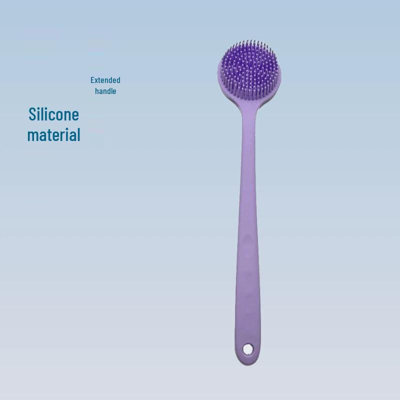 Double-Sided Silicone Bath Brush with Soft Bristles & Long Handle for Back Scrubbing & Massage