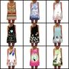 European and American Summer New Retro Digital Printing Round Neck Hot-selling Off-the-shoulder Medium and Long Vest Dress