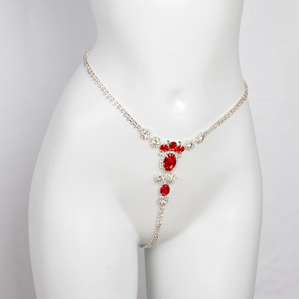Cross-Border Hot-Selling Ruby Rhinestone Bikini Body Chain Thong
