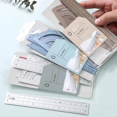4 In 1  Metal Ruler Stationery Set Aluminum Alloy Multifunctional Combination Ruler Ruler Triangle Protractor Alloy Drawing