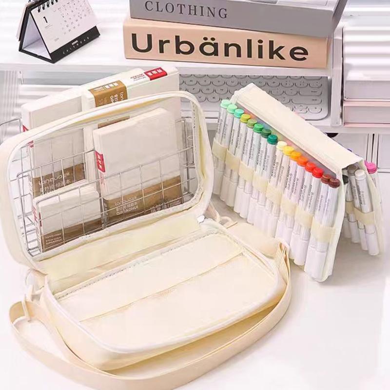 Large-Capacity Marker Storage Bag 64 Pieces Layered Handheld Diagonal Shoulder Transparent Bag Watercolor Pen Finishing Box