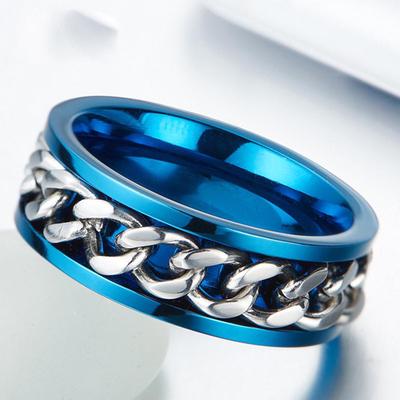 Men Fashion Steel Metal Jewelry Punk Gifts Chain Ring Spinner Finger Titanium Ornament